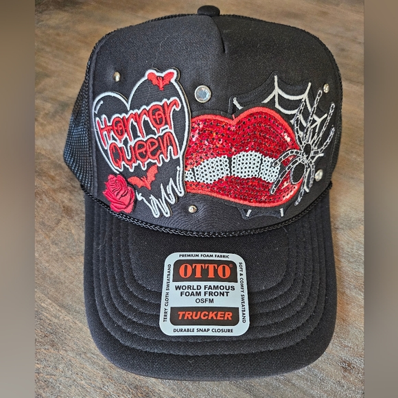 OTTO Accessories - NWT Black Halloween trucker hat with themed embroidered patches, and rhinestone